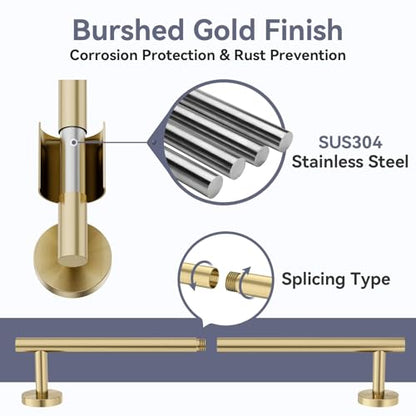Gold Bathroom Accessories 5 Piece, 24 Inch Bath Hardware | Wall Mounted Brushed Gold Towel Rack, Durable SUS304 Stainless Steel Towel Bar Set - color: Brushed Gold-5pcs, size: 26 Inch