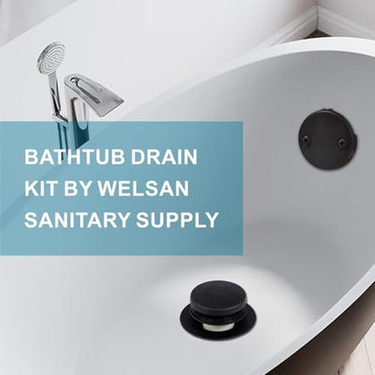 WELSAN Matte Black Bathtub Drain,Tub Conversion Kit Replacement Trim Kit | Tub Drain Kit with Two-Hole Overflow Faceplate, For 1-3/8" and 1-1/2" Tub Drains, Coarse thread replacement trim kit assembly - color: Black, style: 2 Holes