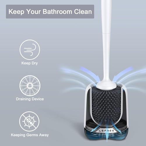 2 Pack Silicone Toilet Bowl Brush and Holder Set with Ventilated Holder, Floor Standing & Wall Mounted Toilet Scrubber - color: Black, size: 2 Pack