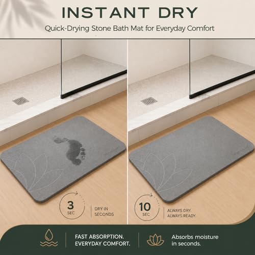 Stone Bath Mat, Diatomaceous Earth, Quick Dry - East Lotus | Non-Slip, Stone Bath Mats for Bathroom, Diatomite, 23.6"x15.4", Luxury Bath Mat - color: East Lotus