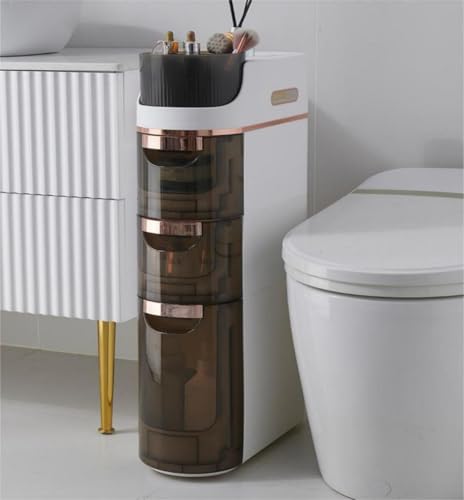 3 Tiers Bathroom Floor Cabinet with Wheels, Mobile Storage Cabinet with Large Capacity Floor Standing Narrow Storage Cabinet with Drawers for Bathroom - size: 3-Tier