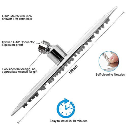 NearMoon Rain Shower Head, Ultra-Thin Design-Pressure Boosting, Awesome Some Experience, High Flow Stainless Steel Rainfall Head (12 Inch, Chrome Finish) - color: Chrome Finish, size: 12 Inch