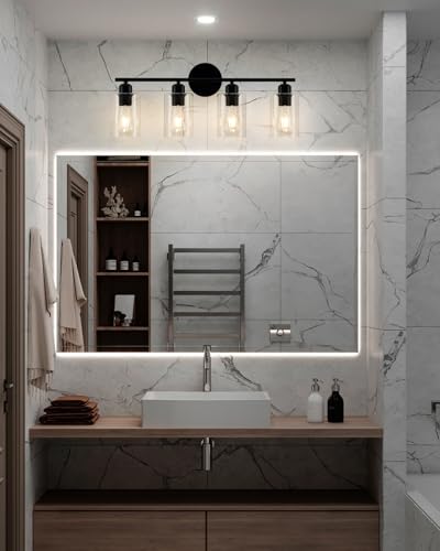 4-Light Bathroom Light Fixtures, Matte Black Vanity Lights for Bathroom - color: Matte Black, size: 4 Light - 1 pack