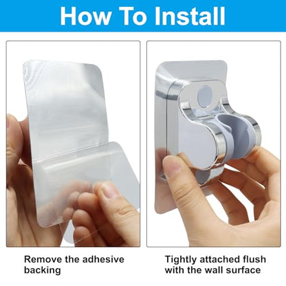2 Pack Strong Adhesive Shower Waterproof Handheld Shower Holder Adjustable No Drilling Wall Mount Bracket, No Drilling Holder for RV Bathroom (Silver) - style: Silver