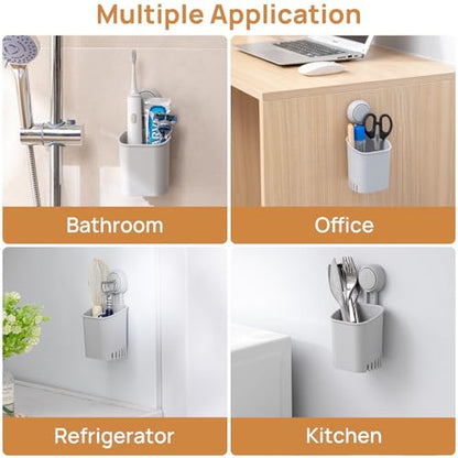 LEVERLOC Powerful Suction Cup Toothbrush Holder, Drill-Free Wall Shower Holder for Toothbrush, Toothpaste, Razor, Removable Suction Cup in Shower, Self-draining Kitchen Tableware Organizer, Gray - color: 1 Holder, Gray