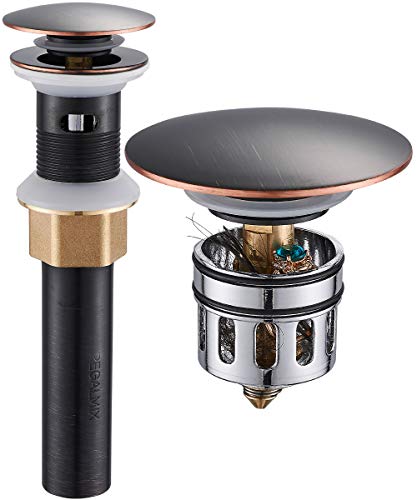 REGALMIX Vessel Sink Drain,Bathroom Pop-up Drain with Detachable Basket Stopper, Anti-Explosion and Anti-Clogging Drain Strainer, Sink Drain Assembly with Overflow Oil Rubbed Bronze, RWF083K - color: Oil-rubbed Bronze, size: With Overflow