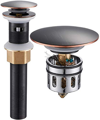 REGALMIX Vessel Sink Drain,Bathroom Pop-up Drain with Detachable Basket Stopper, Anti-Explosion and Anti-Clogging Drain Strainer, Sink Drain Assembly with Overflow Oil Rubbed Bronze, RWF083K - color: Oil-rubbed Bronze, size: With Overflow