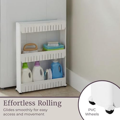 Lavish Home 3 Tier Shelf Rolling Cart - Narrow-Space Kitchen or Bathroom Shelf Organizer Cart - Slim Slide-Out Storage Shelves for Kitchen, Bathroom, Laundry and Pantry - size: 3-Tier