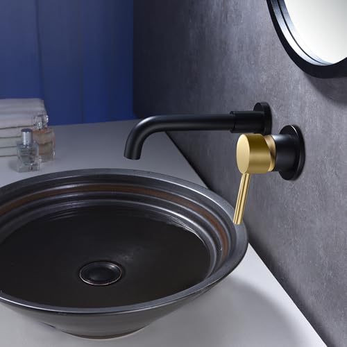 SUMERAIN Wall Mount Bathroom Faucet, Black and Gold | One Handles, Rough in Valve Included, For Bathroom Sink, Swivel Spout - color: Black and Gold, size: Right-Handed