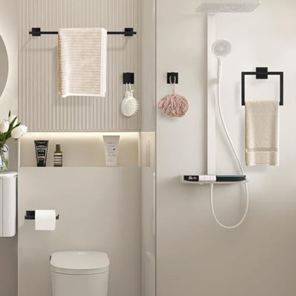 YACVCL Black Towel Bar Set 5-Piece Bathroom Hardware Accessories Set,SUS304 Stainless Steel Towel Rack Set,23.6 Inch Towel Bar,Toilet Paper Holder,Towel Ring and Towel Hooks,Wall Mounted - color: Matte Black, size: 5 Pieces