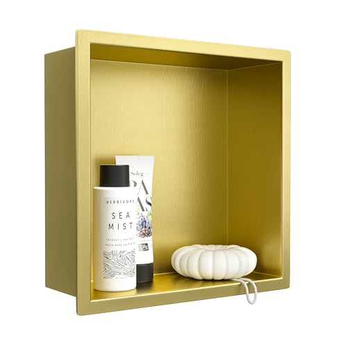 Stainless Steel Shower Niche 12" X 12" Gold No Tile Needed Niche Shower Recessed Wall Niches for Bathroom Storage Over Mount Installation - color: Gold, size: 12" X 12"