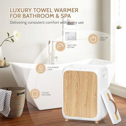 Keenray Towel Warmer Bucket, Luxury Rectangle Towel Warmer for Bathroom with Timer & Delay, Customized Fragrance, Child Lock, Fits 2 Large Towels, Blankets, Bathrobes, Ideal Gift for Him & Her(Wood) - color: White/Wood Color