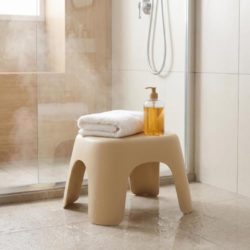 Plastic Step Stool, Heavy-Duty ABS Shower Bath Stool Anti-Slip, Compact Size for Bathroom, Kitchen, Entryway Beige - color: Begie