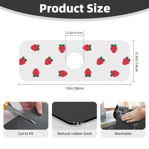 Strawberry Print Strawberries Kitchen Sink Splash Guard Faucet Mat Super Absorbent Fast Drying Mat Sink Gadgets-Fast Drying Pad Sink Mat For Kitchen Bathroom (15" X 5.5" ) - color: Strawberry