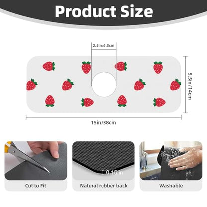 Strawberry Print Strawberries Kitchen Sink Splash Guard Faucet Mat Super Absorbent Fast Drying Mat Sink Gadgets-Fast Drying Pad Sink Mat For Kitchen Bathroom (15" X 5.5" ) - color: Strawberry