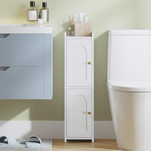 Hzuaneri Bathroom Storage Cabinet, Small Corner Floor Cabinet with 2 Doors | Narrow Toilet Paper Cabinets with Adjustable Shelf, Bathroom Organizer for Small Spaces, 7.9" D x 7.9" W x 29.5" H White - color: White, size: 7.9"D x 7.9"W x 29.5"H