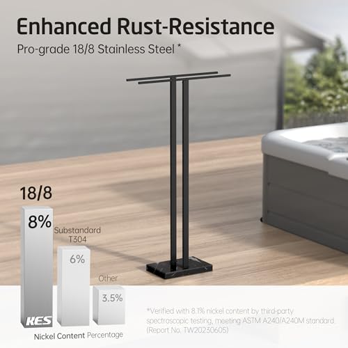 KES 37" Freestanding Towel Rack, Heavy Black Marble Base, Stainless Steel | Natural Veining Marble, Anti-Slip Pads, Rustproof Stainless T-Bars, Stable 8.23 lb Base, No-Drill Setup - color: Black Marble & Black Bar, size: 37" H (Equal-height)