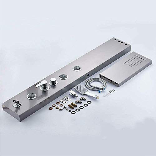 AlenArt Shower Panel Massage Jets Rainfall Waterfall Shower Head, Shower Stainless Steel Wall Mount Massage Multi-Function Bathroom Shower Panel Tower System, Brushed Nickel…… - color: Brushed Nickel
