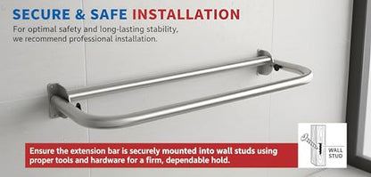 Extend-A-Hand Folding Grab Bar Extension 32" | Heavy-Duty Stainless Steel Wall-Mounted Bathroom Safety Bar for Shower, Toilet & Bathtub - color: Stainless Steel, size: 32x12 inches