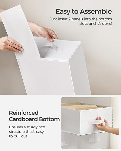 SONGMICS Set of 4 Large Size Wardrobe Clothes Organizers, 6-Compartment Foldable Drawer Organizers with Handles, 16.5 x 11.8 x 6.7 Inches, for Pants, Sweaters, Jeans, Cloud White URUS009W04 | 6-Compartment Foldable Drawer Organizers with Handles, 16.5 x 1