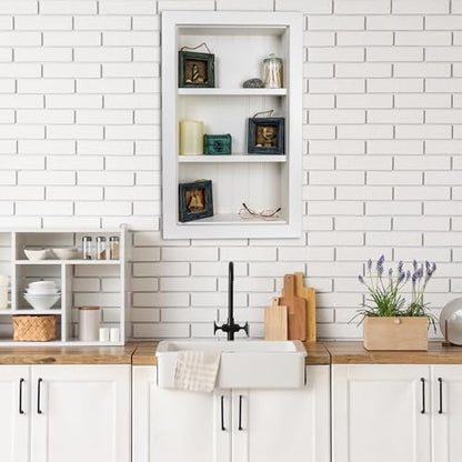 BLC 16x24 Recessed Wall Niche Medicine Cabinet, in the Wall Bathroom Cabinet 3 Shelf/Shelves, Made in North America, Real Wood, NO MDF, White