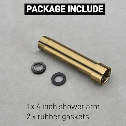 Shower Arm Extender 4 Inch Straight Extension Pipe Arm for Rainfall and Handheld Shower Head, Female to Male NPT 1/2 Inch, Brushed Gold - color: Brushed Gold, style: 4-Inch