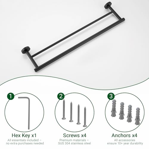 Miyili 24-Inch Bathroom Double Towel Rack, Matte Black | for Kitchen, Hand Towel Holder, Towel Bar, Wall Mounted, Rustproof & Durable - color: Matte Black, size: 24-Inch