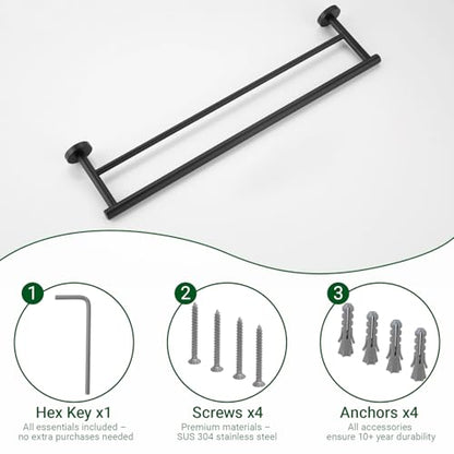 Miyili 24-Inch Bathroom Double Towel Rack, Matte Black | for Kitchen, Hand Towel Holder, Towel Bar, Wall Mounted, Rustproof & Durable - color: Matte Black, size: 24-Inch