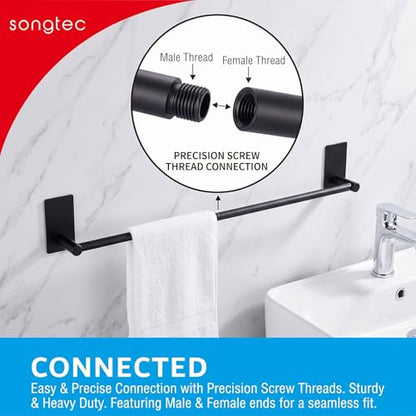 Adhesive Bath Towel Bar 24-inch Black, No Drill Stick On Towel Rack, Easy Install with Self-Adhesive, Premium SUS304 Stainless Steel (Black, 24) - color: Black, size: 24-Inch