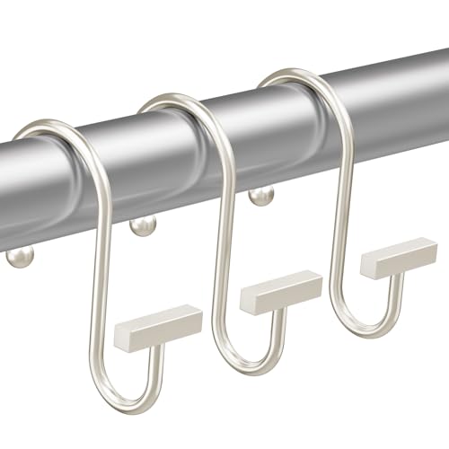 Bathway Shower Curtain Hooks, Shower Curtain Rings Rust Proof, 12PCS Shower Hooks for Shower Curtain, T-Bar Design Convenient Elegant Shower Curtain Hangers for Bathroom Kitchen Wardrobe, Nickel - color: Nickel