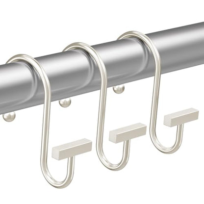 Bathway Shower Curtain Hooks, Shower Curtain Rings Rust Proof, 12PCS Shower Hooks for Shower Curtain, T-Bar Design Convenient Elegant Shower Curtain Hangers for Bathroom Kitchen Wardrobe, Nickel - color: Nickel