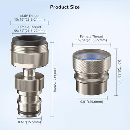 Hibbent 2 PACK Faucet to Dishwasher Adapter, Quick-Connect Dishwasher Snap-On Connection, with Swivel Ball Joint and Faucet Aerator, Male 15/16 Inch and Female 55/64 Inch, Brushed Nickel - color: Brushed Nickel