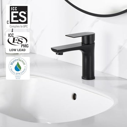 SUMERAIN Stainless Steel Bathroom Sink Faucet Lead-Free Matte Black Lavatory Faucet Single Handle | Stainless Steel, Lead-Free, Unique Flow Pattern, Water-saving, Easy DIY Install - color: Matte Black