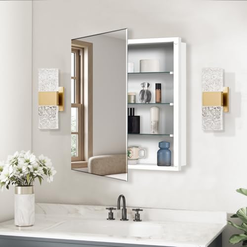 Bathroom Medicine Cabinet with 28x28 in Square Beveled Frameless Mirror,Wall Mounted Mirror Cabinet for Bathroom Toilet Kitchen,Recess or Surface Mount - size: FMG-CM7005-2828