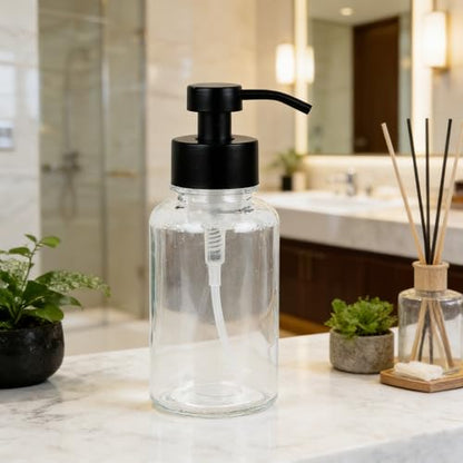 15 oz Amber-Tinted Thick Glass Foaming Soap Dispenser, Refillable Foaming Soap Dispenser with Black Rust-Proof Foam Pump, Suitable for Bathrooms and Kitchens (1, Clear) - color: Clear
