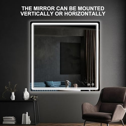 LED Bathroom Mirror with Lights, Anti-Fog, Dimmable, Lighted Bathroom Vanity Mirror for Wall, UL-Certified (36 x 36) - size: 36"L x 36"W