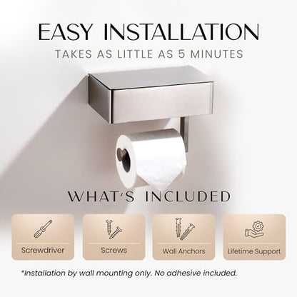 Day Moon™ - Toilet Paper Holder with Shelf - Modern Roll Holder for Bathroom - 1 Pack - Wall Mount - with Storage, Brushed Nickel - color: Brushed Nickel