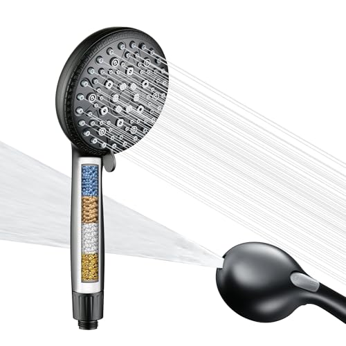 SUMERAIN Hard Water Filter Showerhead 9 Spray Modes, Matte Black | KDF Filtration & Vitamin C Skin Care, 3-Month Replacement Filter, For California/Texas/Illinois - color: Matte Black