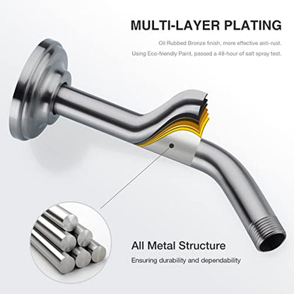 9 Inch Brushed Nickel Shower Arm and Flange Curved Head Pipe | Angled Stainless Steel Wall Mounted Extension Bathroom Gooseneck Shower Neck - color: Brushed Nickel, style: 9 inch