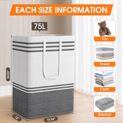 2 Pack Large Laundry Baskets, Laundry Hampers, Freestanding Waterproof Collapsible Clothes Bags with Reinforced Handles - Foldable Dirty Clothes Basket for Dorm, Bathroom, Room (Grey/75L) - size: 2 x 75L