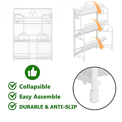 YIUKEA Bathroom Counter Organizer - Spice Rack Countertop 3 Tier Counter Shelf Organizer for Bathroom Kitchen Bedroom Foldable White - color: white