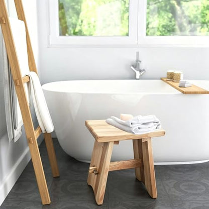 18" Teak Shower Bench - Shower Stool for Bathroom Unique Rustic Style and Comfort - Farmhouse Solid Wood Furniture for Indoor & Outdoor Use