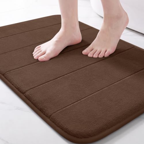 Yimobra Brown Bath Mat, Super Soft Absorbent Memory Foam Bathroom Rug Non Slip, Quick Dry, Machine Washable Floor Carpet for Tub Shower, Home Decor Accessories, 24x17 - color: Brown, size: 24" X 17"