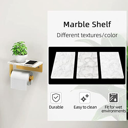 Gypie Toilet Paper Holder with Marble Shelf, Wall Mounted Gold | Stainless Steel Screw, Tissue Roll Paper Holder Dispenser for Bathroom Washroom - color: Gold