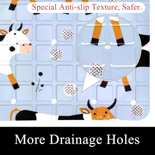 Non Slip Shower Mat Bathtub Mat 15.1x26.8 Inch, Quick Dry Bath Mat with Drain, Soft PVC Bath Mats for Bathroom Tub Shower Floor, Cows Pattern - color: Multi 11