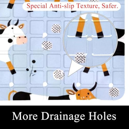 Non Slip Shower Mat Bathtub Mat 15.1x26.8 Inch, Quick Dry Bath Mat with Drain, Soft PVC Bath Mats for Bathroom Tub Shower Floor, Cows Pattern - color: Multi 11