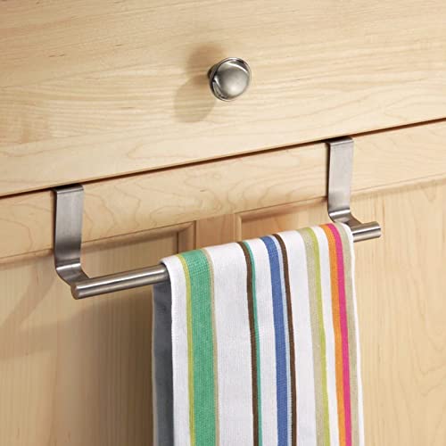 Mziart Modern Towel Bar with Hooks for Bathroom and Kitchen, Brushed Stainless Steel Towel Hanger Over Cabinet (9 inch) - size: 9 inch