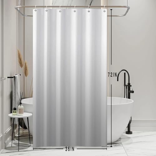 Ombre Light Grey Stall RV Shower Curtain with Hooks 36x72inches | Machine Washable Waterproof, Modern Solid Boho Gradient, Bathroom Dorm Hotel Room Divider, Easy to Install, Window Curtain - color: Light Grey, size: 36"W x 72"L (Pack of 1)