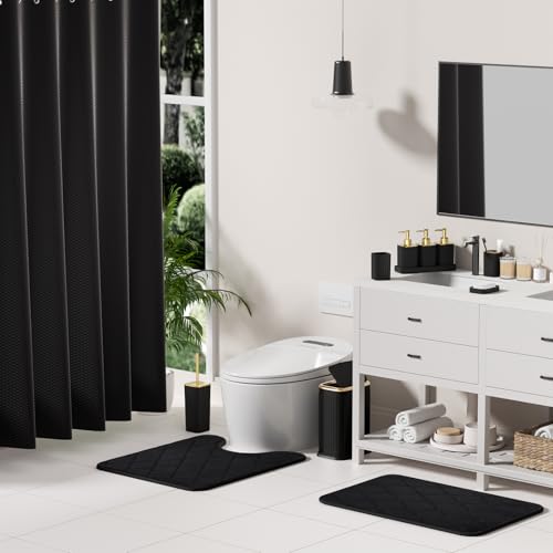 Bathroom Accessory Set - 26PC Bathroom Sets with Shower Curtain and Rugs, Black Bathroom Set, Bathroom Sets with Stainless Steel Trash Can, Toilet Brush
