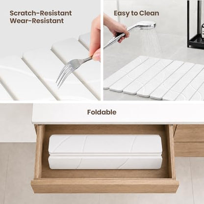 White Non-Slip Textured Stone Bath Mat for Bathroom, Quick Absorbent | Mosthink Foldable Textured Quick Dry Diatomaceous Earth Mat for Bath Kitchen Counter, Easy to Clean( 23.6'' x 15.3'') - color: White